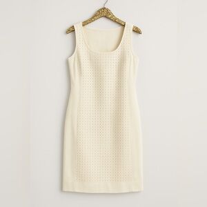 BOSS White Cotton Eyelet Sleeveless Shift Dress